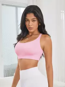 SHEIN Sport Studio Solid Crisscross Backless Sports Bra