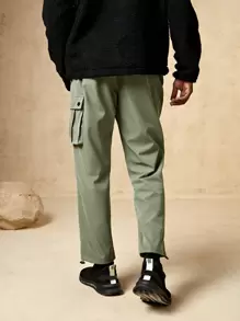 In My Nature Men Solid Slant Pocket Side Drawstring Waist Pants - Army Green - View 2