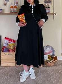 Dazy Plus Vestido Con Cuello De Polo Con Detalles De Contraste - Negro - Ver 14