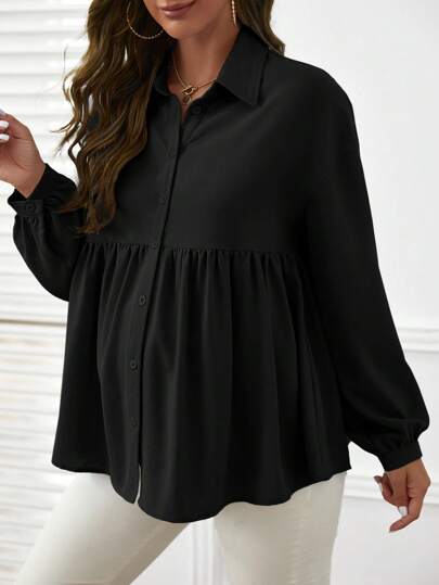 SHEIN Gravid Drop Shoulder Peplum Skjorta med lång ärm