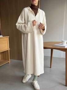 FRIFUL Thả vai Dây rút Đầm có mũ - Màu be - Xem 1