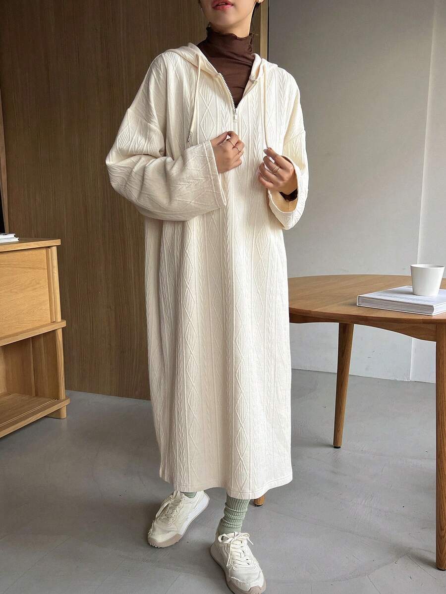 FRIFUL Thả vai Dây rút Đầm có mũ - Màu be - Xem 1