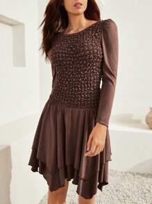 Bohemela 素色不對稱下擺洋裝 - 棕色 - 查看 3