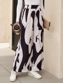 SHEIN LUNE Pantalones de pierna ancha con estampado de dibujo - Multicolor - Ver 3