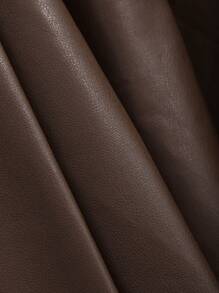 FRIFUL High Waist PU Leather Pleated Skirt - Coffee Brown - View 5