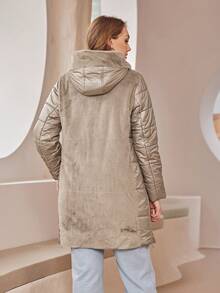 Astrid Plus Zip Up Hooded Padded Coat - Camel - View 2