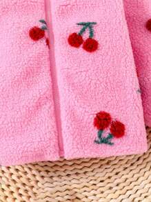 Baby Girl Cherry Pattern Zip Up Teddy Coat - Pink - View 4