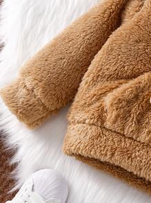SHEIN Baby Girl 3D Bear Decor Kangaroo Pocket Teddy Sweatshirt - Brown - View 5