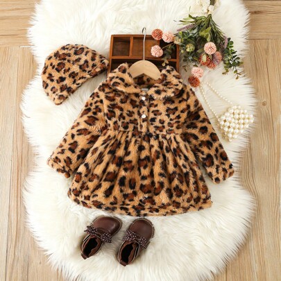 Bimba con modello leopardo Cappotto teddy & Cappello