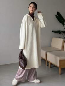 FRIFUL Thả vai Dây rút Đầm có mũ - Màu be - Xem 7