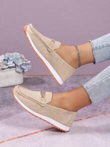 女性時尚金屬裝飾戶外休閒一腳蹬鞋 - 米色 - 查看 2