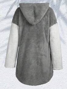 Letter Embroidery High Low Teddy Hoodie Dress - Grey - View 2