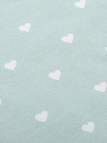 SHEIN Leap Crew Baby Allover Heart Print Lettuce Trim PJ Set For Valentine's Day - Mint Blue - View 3
