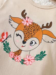 SHEIN Baby Girl Casual Cartoon Pattern Jumpsuit And Hat, For Christmas