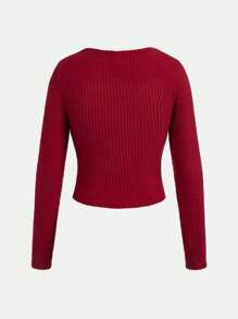 青少年女孩方領胸部褶皺T恤適用於聖誕 - 紅色 - 查看 2