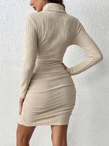 SHEIN Frenchy Turtleneck Ruched Side Bodycon Dress - Apricot - View 2