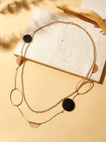 SHEIN VCAY Handmade Double Layer Geometric Long Necklace - Apricot - View 2