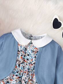 SHEIN 女小童碎花拼接領洋裝&夾克 - 淺藍色 - 查看 6