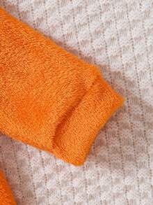 女孩嬰兒卡通刺繡3D耳朵設計連帽連身褲&3D耳朵設計連帽連身褲 - 橘色 - 查看 6