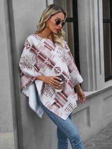 Chiquease Geo Print Asymmetrical Hem Cape Coat - Multicolor - View 5