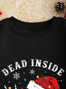 INAWLY 圣诞印花落肩运动衫、长袖上衣 - 黑色 - 查看 3