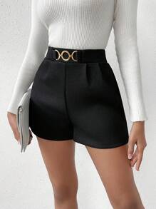Chiquease High Waist Chain Detail Shorts - Black - View 3