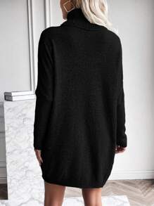 EMERY ROSE 高領蝙蝠袖毛衣洋裝不附腰帶 - 黑色 - 查看 2