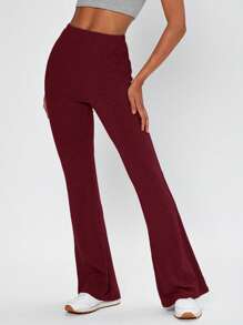 SHEIN Tall 優雅羅紋針織純色女士長褲 - 紫紅色 - 查看 1