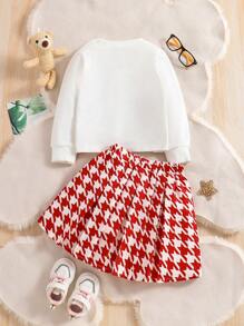 SHEIN 女小童小熊印花運動衫&千鳥格印花半身裙 - 彩色 - 查看 2