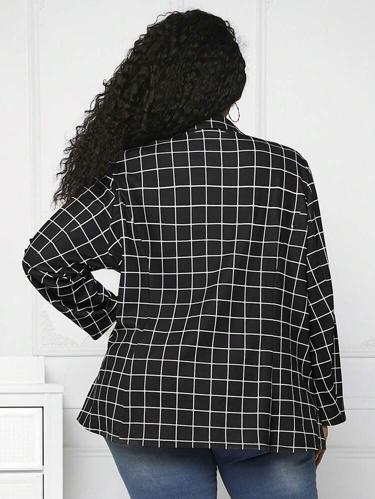 Plus Grid Print Lapel Neck Blazer