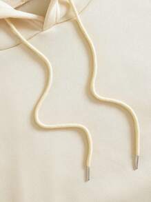 INAWLY 宇航员和字母图案抽绳保暖衬里连帽衫，来自月球到火星，长袖上衣 - 杏色 - 查看 4