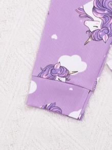 Young Girl Purple Cloud & Unicorn Printed Long Sleeve Top With Long Pants Snug Fit Pajama Set - Mauve Purple - View 6