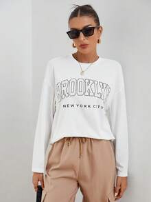 SHEIN Essnce Letter Graphic Drop Shoulder Tee - White - View 3
