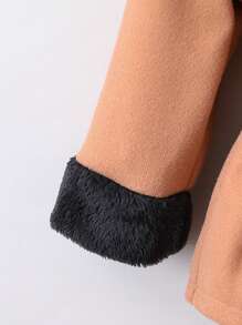 Baby Girl 1pc Contrast Binding Belted Overcoat - Brown - View 3