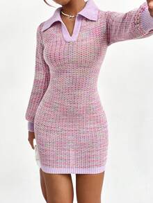 SHEIN Unity 段染燈籠袖緊身毛衣洋裝