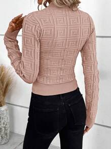 SHEIN Clasi Solid Round Neck Knit Pullover Fall Winter Sweater - Dusty Pink - View 2