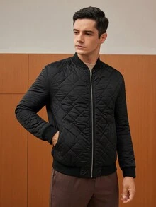 GENTILAND 男士拉鍊式夾棉飛行外套 - 黑色 - 查看 5