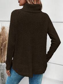 SHEIN Essnce 高領插肩袖下擺開叉套頭毛衣 - 巧克力棕 - 查看 2