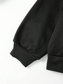 INAWLY Letter Graphic Drop Shoulder Drawstring Thermal Lined Hoodie - Black - View 4