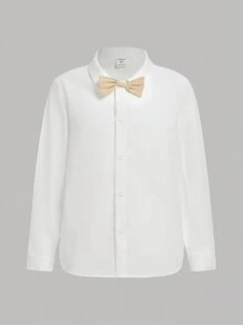 SHEIN 男大童素色西裝外套&前蝴蝶結襯衫和褲子