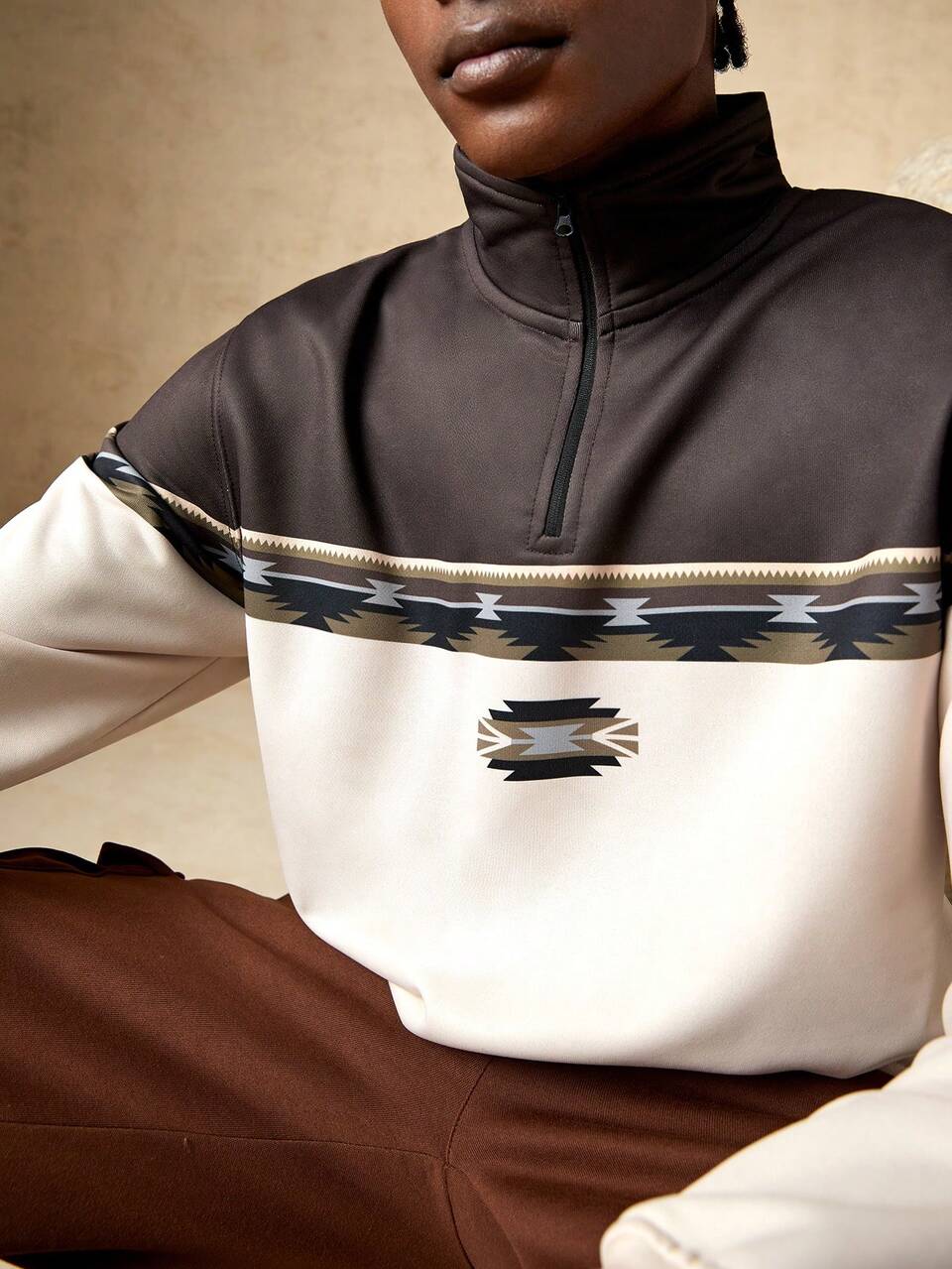 Men Geo Graphic Colorblock Half Zip Hoodie