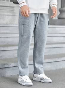 Manfinity VCAY Men Flap Pocket Side Drawstring Waist Cargo Pants - Light Grey - View 7