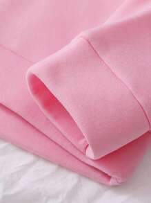 SHEIN EZwear Đồ họa hoa & chữ Lót nhiệt Áo nỉ - Hồng - Xem 5