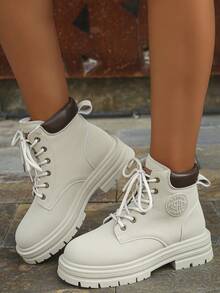 Botas altas para mujer, botines de suela gruesa, botas para deportes al aire libre y moto - Gris - Ver 2