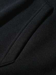 Men Letter Graphic Pocket Drawstring Hoodie, For Fall, Long Sleeve Top - Black - View 7