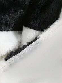 SHEIN Tween Girl Checkerboard Pattern Belted Flannel Coat Without Sweater - Black and White - View 3