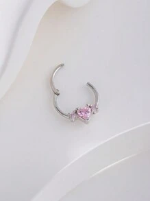 Simple Stainless Steel Rhinestone Heart Decor Nose Ring For Women & Girls Valentines - Multicolor - View 4