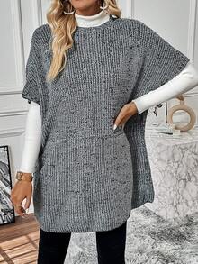 SHEIN Essnce 蝙蝠袖針織上衣不帶T恤 - 灰色 - 查看 5