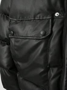 RueChic Men Flap Pocket Puffer Coat Without Tee - Black - View 4