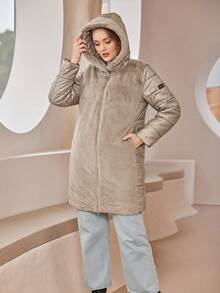 Astrid Plus Zip Up Hooded Padded Coat - Camel - View 5